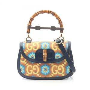 Gucci Bamboo 1947 GG Logo Handbag, Coated Canvas and Leather, Women's, Orange...